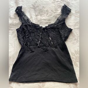 Vintage Black Lace Milkmaid Tank Top Medium Whimsigoth Dark Feminine Romantic
